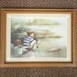 Home Interiors Ruane Manning Boy Fishing with Puppy Dog frame print